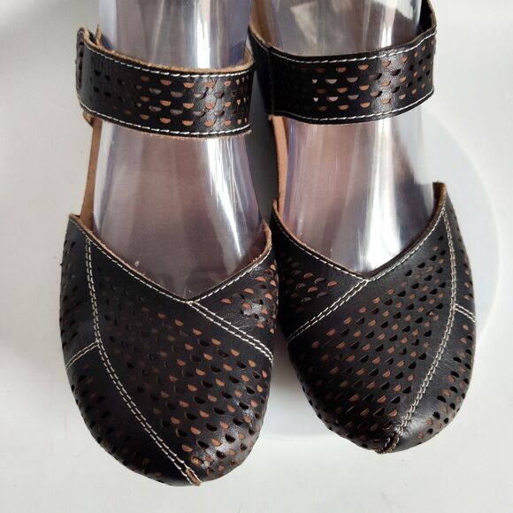 L'Artiste Clogs Mary Janes Size 8.5 / 39 Perforated Black Slip On Leather Boho - Picture 6 of 11